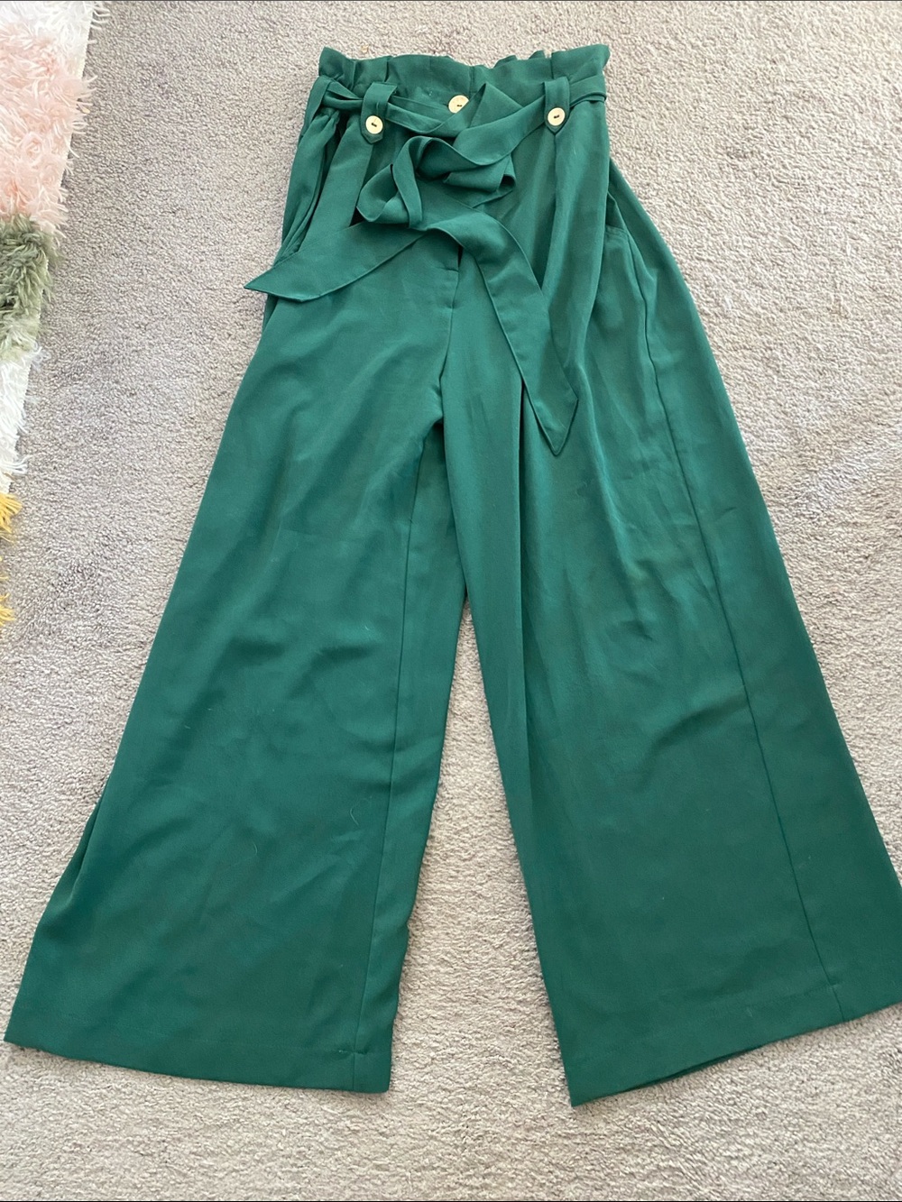 Jealous Tomato Emerald Green High-Waist Wide Leg Pants with Tie Belt